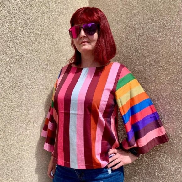 NWT Anthropologie Striped Rainbow Crop Top - Picture 3 of 11